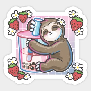 Kawaii Sloth Strawberry Milk Boba Tea Sticker